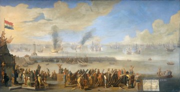 風景 Painting - リヴォルノの戦い 1653年 ヨハネス・リンゲルバッハ